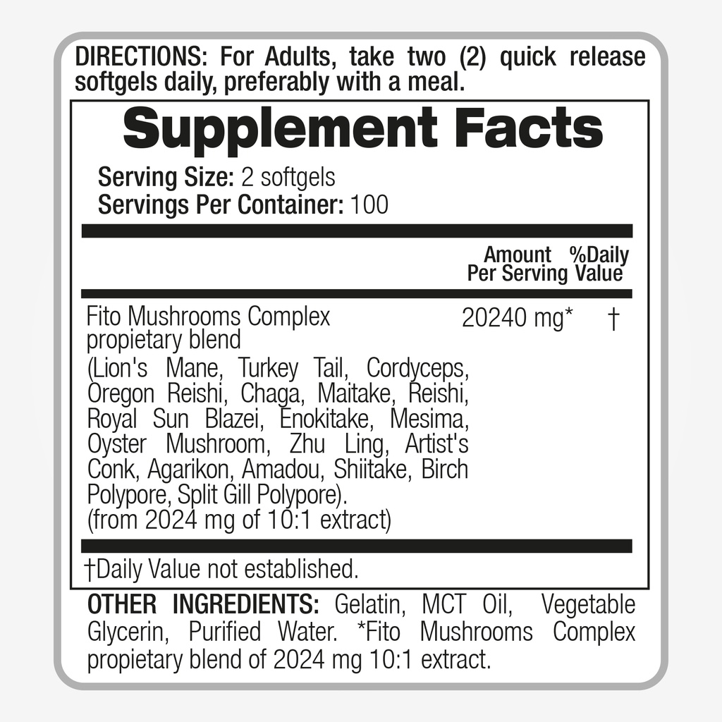 Fito Mushrooms  - 200 Softgels.*